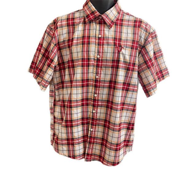 True Religion Men’s Plaid Pearl Snap Short Sleeve Button Up Shirt Size XXL - Picture 1 of 10